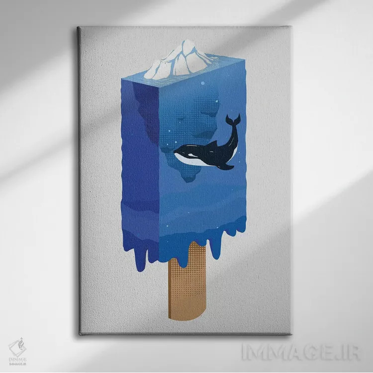 تابلو دکوراتیو اقیانوس آبی اثر دیجیتال کاربین - نمای روبهرو روی دیوار