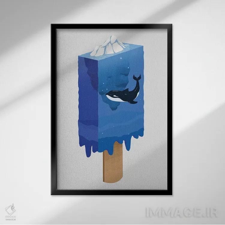 تابلو دکوراتیو اقیانوس آبی اثر دیجیتال کاربین - نمای قابدار مشکی