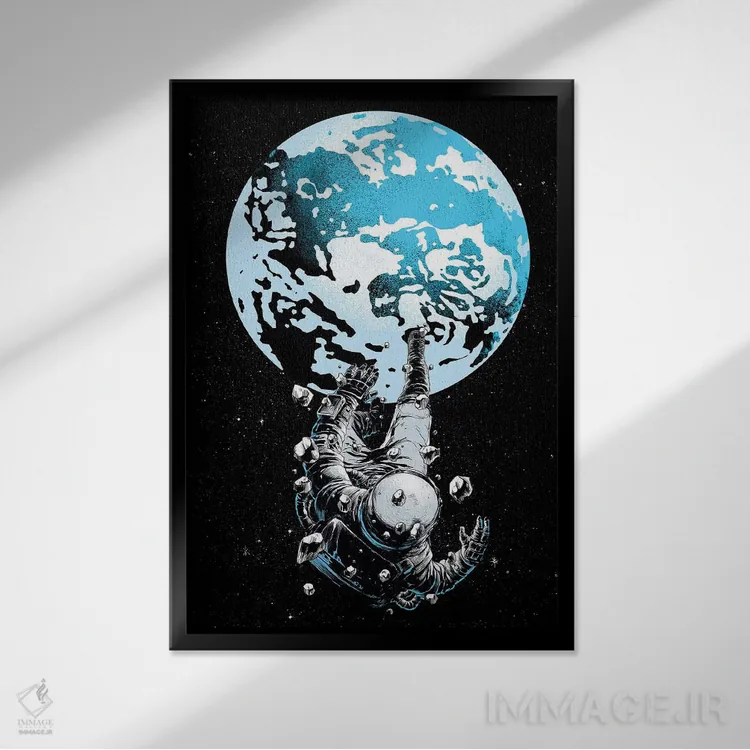 تابلو دکوراتیو فضانورد گمشده اثر دیجیتال کاربین - نمای قابدار مشکی