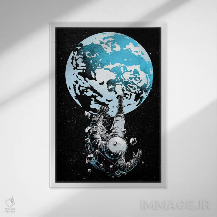 تابلو دکوراتیو فضانورد گمشده اثر دیجیتال کاربین - نمای قابدار سفید