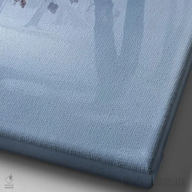 تابلو دکوراتیو درختان در کنار دریاچه یخ زده کوشارو. برف زمستانی با مهی که ب… اثر دارل گالین - نمای نزدیک بافت بوم