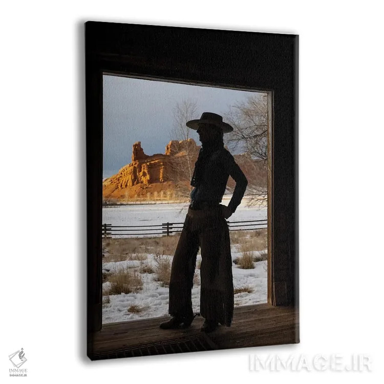 تابلو دکوراتیو Shell, Wyoming Hideout Ranch With Cowgirl Silhouetted In Doo… اثر دارل گالین - نمای پرسپکتیو محصول