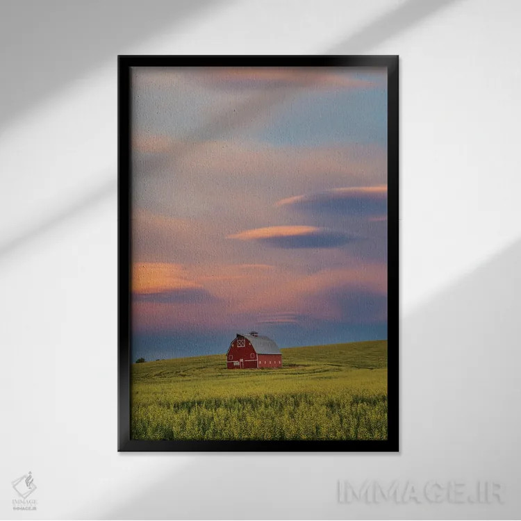 تابلو دکوراتیو Washington State, Palouse Springtime With Red Barn Surrounde… اثر دارل گالین - نمای قابدار مشکی