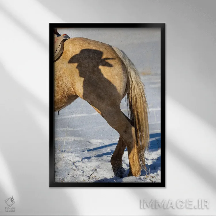 تابلو دکوراتیو Shell, Wyoming Hideout Ranch Shadow Of Cowhand With Hat On S… اثر دارل گالین - نمای قابدار مشکی