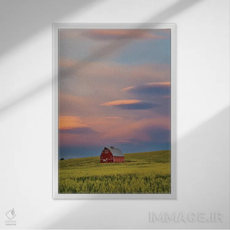 تابلو دکوراتیو Washington State, Palouse Springtime With Red Barn Surrounde… اثر دارل گالین - نمای قابدار سفید
