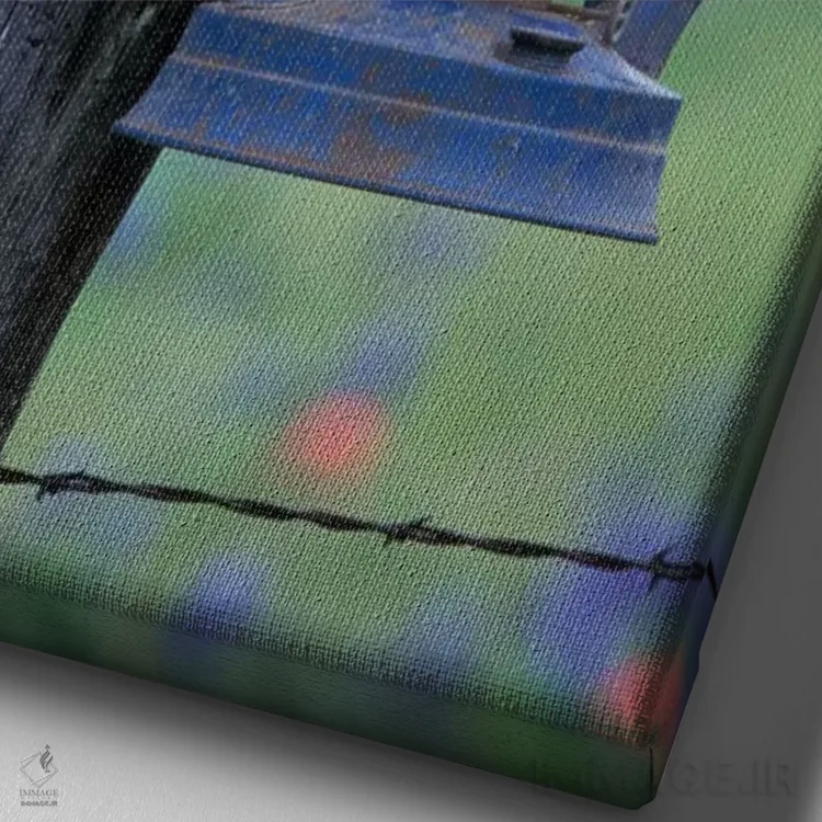 تابلو دکوراتیو Lytle, Texas, USA,فانوس آبی آویزان بر تیرک سیم خاردار، لیتل… اثر دارل گالین - نمای نزدیک بافت بوم