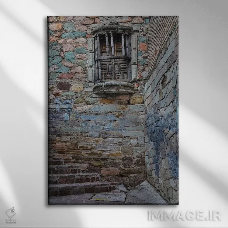 تابلو دکوراتیو گواناخواتو در مکزیک مرکزی. کوچه باریک با پله ها اثر دارل گالین - نمای روبهرو روی دیوار