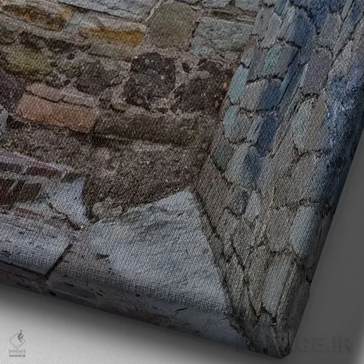 تابلو دکوراتیو گواناخواتو در مکزیک مرکزی. کوچه باریک با پله ها اثر دارل گالین - نمای نزدیک بافت بوم