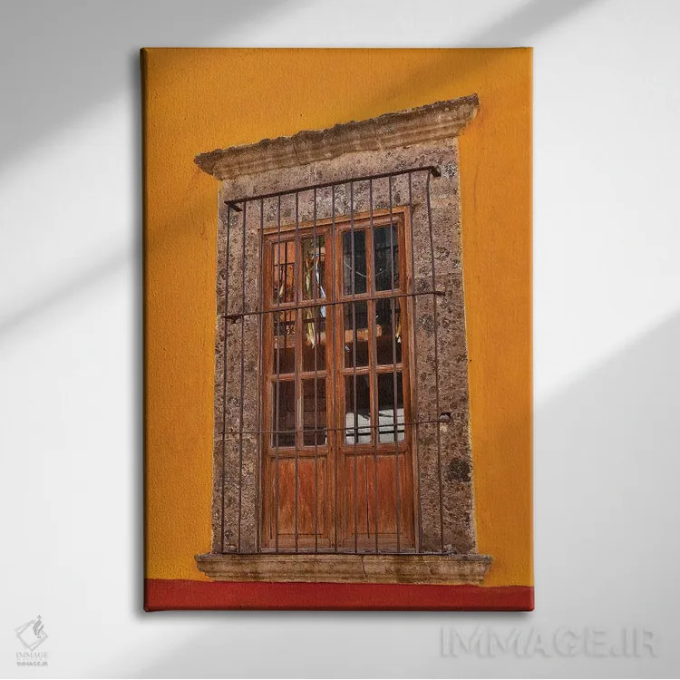 تابلو دکوراتیو سن میگل د آلنده، مکزیک. ساختمان ها و پنجره های رنگارنگ اثر دارل گالین - نمای روبهرو روی دیوار