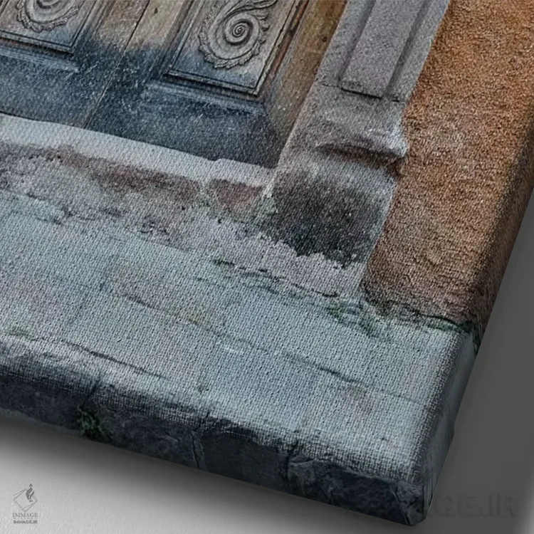 تابلو دکوراتیو سن میگل د آلنده، مکزیک. ساختمان ها و درگاه های رنگارنگ اثر دارل گالین - نمای نزدیک بافت بوم