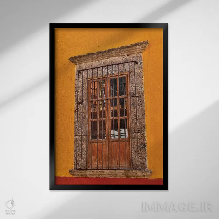 تابلو دکوراتیو سن میگل د آلنده، مکزیک. ساختمان ها و پنجره های رنگارنگ اثر دارل گالین - نمای قابدار مشکی