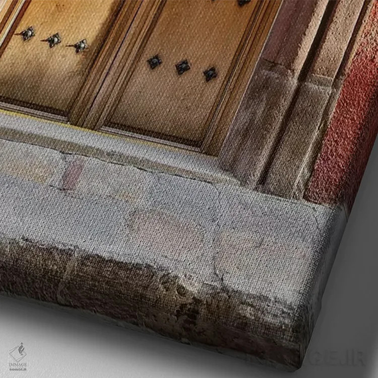 تابلو دکوراتیو سن میگل د آلنده، مکزیک. ساختمان ها و درگاه های رنگارنگ اثر دارل گالین - نمای نزدیک بافت بوم