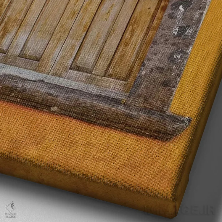 تابلو دکوراتیو سن میگل د آلنده، مکزیک. ساختمان ها و پنجره های رنگارنگ اثر دارل گالین - نمای نزدیک بافت بوم