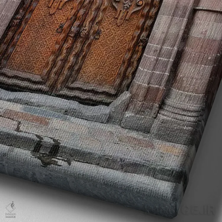 تابلو دکوراتیو سن میگل د آلنده، مکزیک. ساختمان ها و درگاه های رنگارنگ اثر دارل گالین - نمای نزدیک بافت بوم