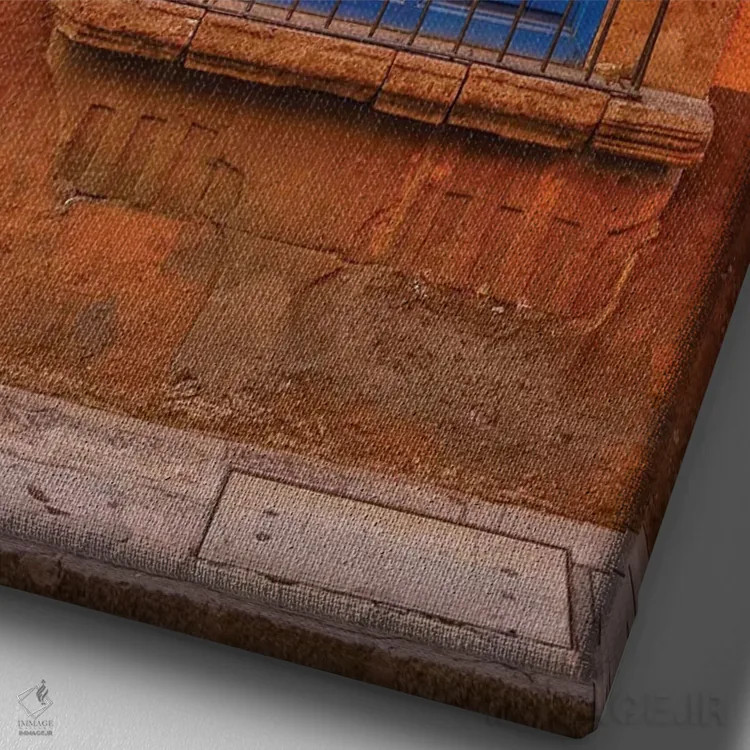 تابلو دکوراتیو سن میگل د آلنده، مکزیک. ساختمان ها و پنجره های رنگارنگ اثر دارل گالین - نمای نزدیک بافت بوم