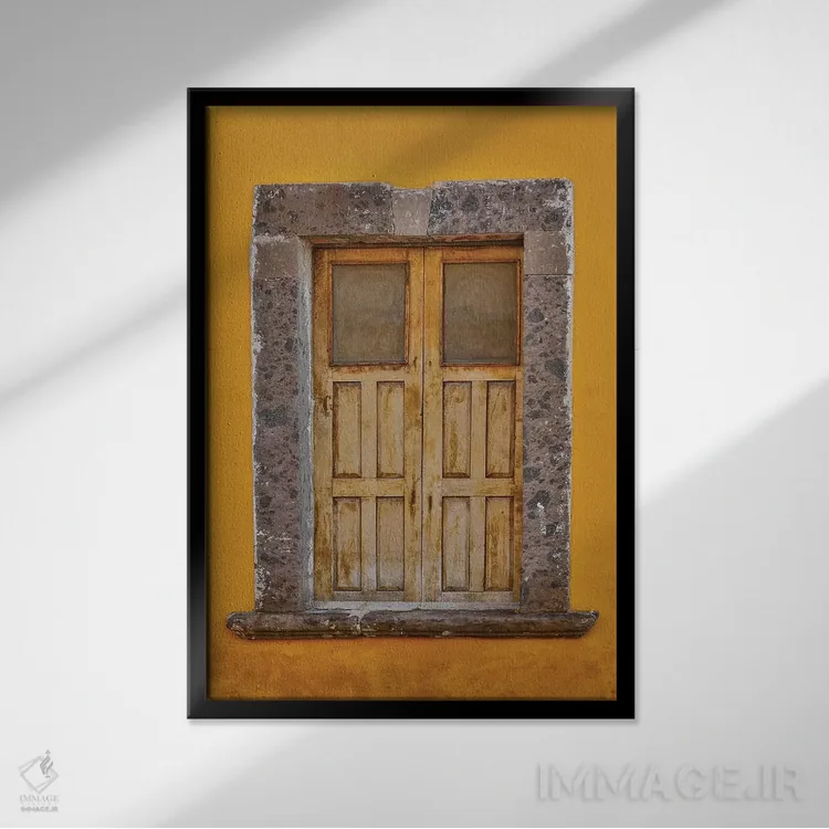 تابلو دکوراتیو سن میگل د آلنده، مکزیک. ساختمان ها و پنجره های رنگارنگ اثر دارل گالین - نمای قابدار مشکی