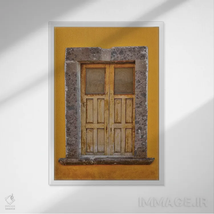 تابلو دکوراتیو سن میگل د آلنده، مکزیک. ساختمان ها و پنجره های رنگارنگ اثر دارل گالین - نمای قابدار سفید