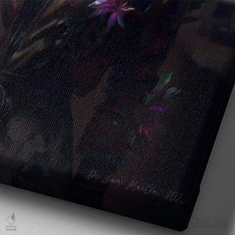 تابلو دکوراتیو گیاه شناس سفرکننده در زمان ۳ اثر دیجیتال وایلد آرت - نمای نزدیک بافت بوم