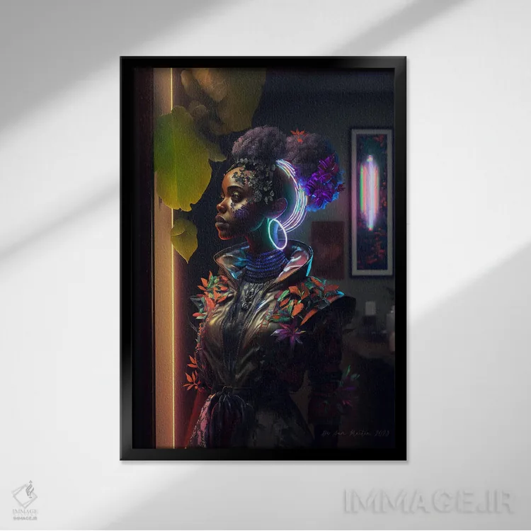 تابلو دکوراتیو گیاه شناس سفرکننده در زمان ۳ اثر دیجیتال وایلد آرت - نمای قابدار مشکی