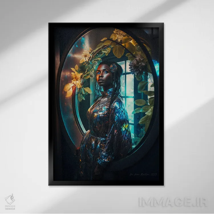 تابلو دکوراتیو گیاه شناس سفرکننده در زمان ۴ اثر دیجیتال وایلد آرت - نمای قابدار مشکی