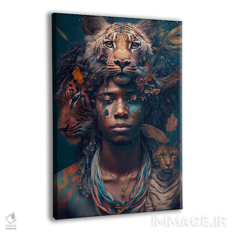 تابلو دکوراتیو پسر جوان و حیوان روحی گربه سان ۲ اثر دیجیتال وایلد آرت - نمای پرسپکتیو محصول