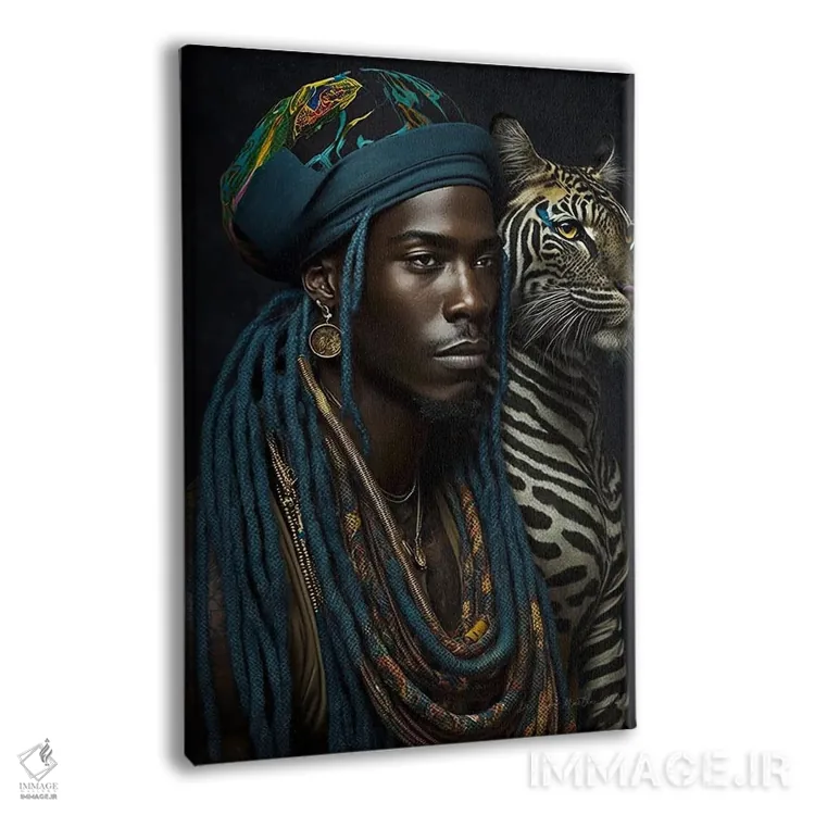 تابلو دکوراتیو پسر جوان و حیوان روحی گربه سان ۱ اثر دیجیتال وایلد آرت - نمای پرسپکتیو محصول