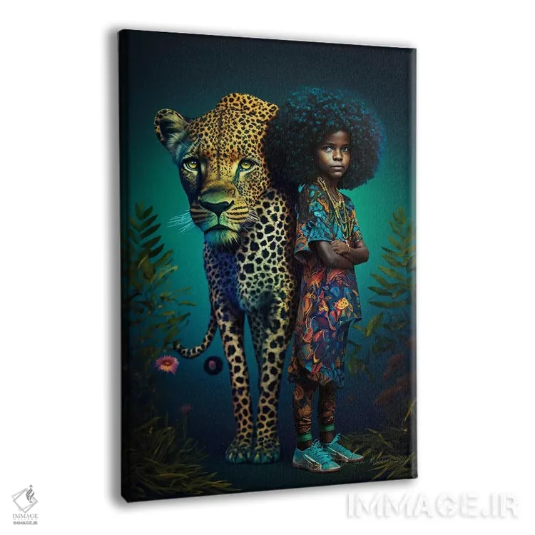 تابلو دکوراتیو دختر جوان و حیوان روحی گربه سان ۲ اثر دیجیتال وایلد آرت - نمای پرسپکتیو محصول