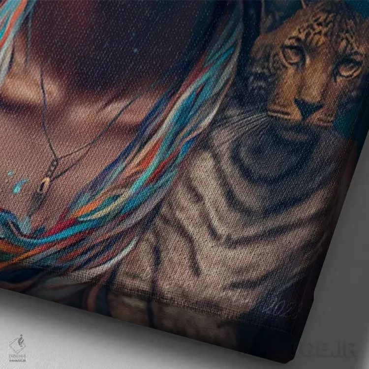 تابلو دکوراتیو پسر جوان و حیوان روحی گربه سان ۲ اثر دیجیتال وایلد آرت - نمای نزدیک بافت بوم