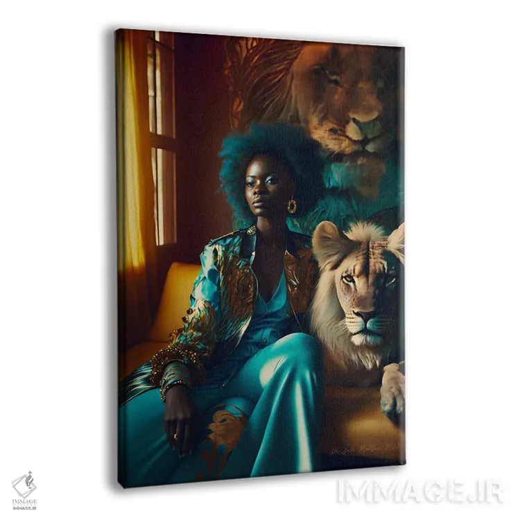 تابلو دکوراتیو زن جوان و حیوان روحی گربه سان ۴ اثر دیجیتال وایلد آرت - نمای پرسپکتیو محصول