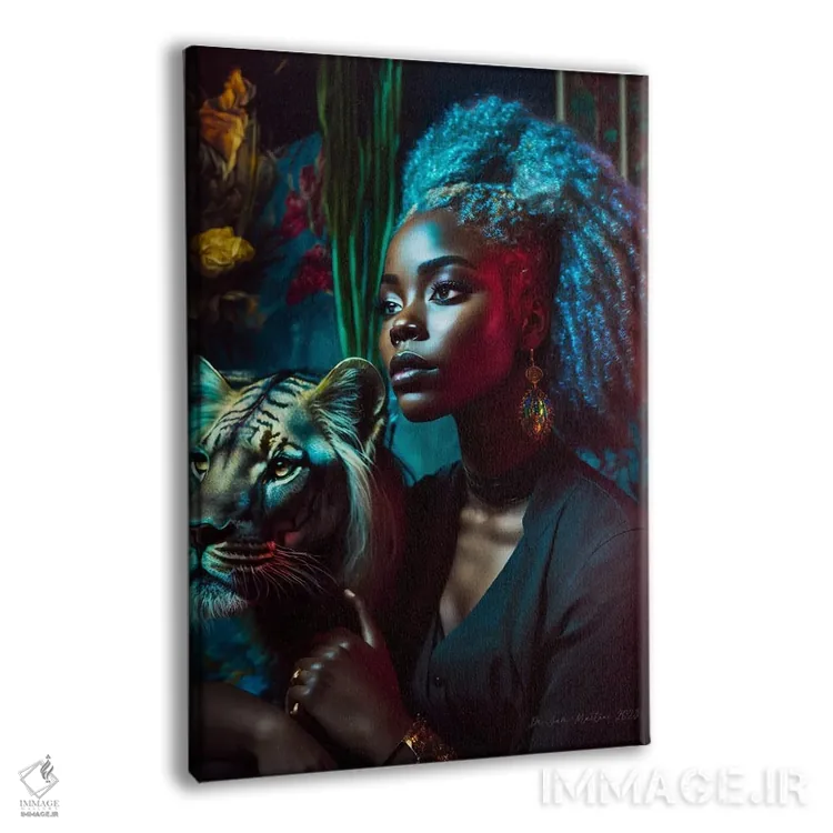 تابلو دکوراتیو زن جوان و حیوان روحی گربه سان ۵ اثر دیجیتال وایلد آرت - نمای پرسپکتیو محصول