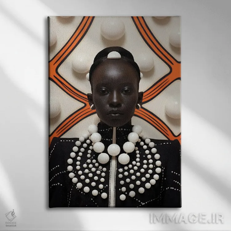 تابلو دکوراتیو مد سطح بالای آفریقایی ۳ اثر دیجیتال وایلد آرت - نمای روبهرو روی دیوار