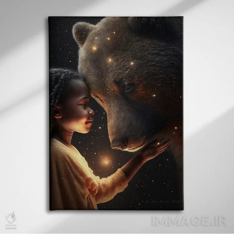 تابلو دکوراتیو کودک آفریقایی آینده گرا اثر دیجیتال وایلد آرت - نمای روبهرو روی دیوار