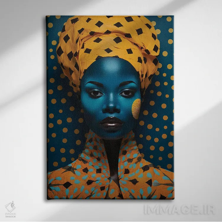 تابلو دکوراتیو مد سطح بالای آفریقایی ۵ اثر دیجیتال وایلد آرت - نمای روبهرو روی دیوار