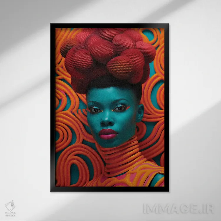 تابلو دکوراتیو مد سطح بالای آفریقایی ۴ اثر دیجیتال وایلد آرت - نمای قابدار مشکی