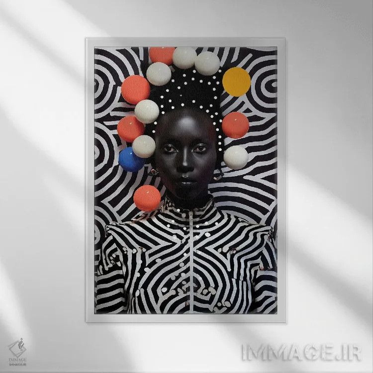 تابلو دکوراتیو مد سطح بالای آفریقایی ۲ اثر دیجیتال وایلد آرت - نمای قابدار سفید