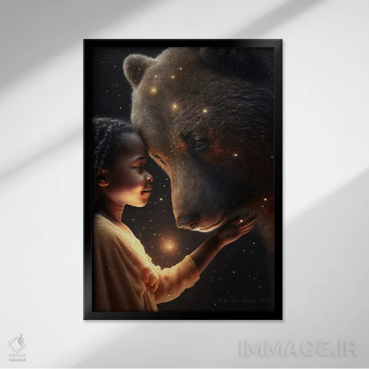 تابلو دکوراتیو کودک آفریقایی آینده گرا اثر دیجیتال وایلد آرت - نمای قابدار مشکی