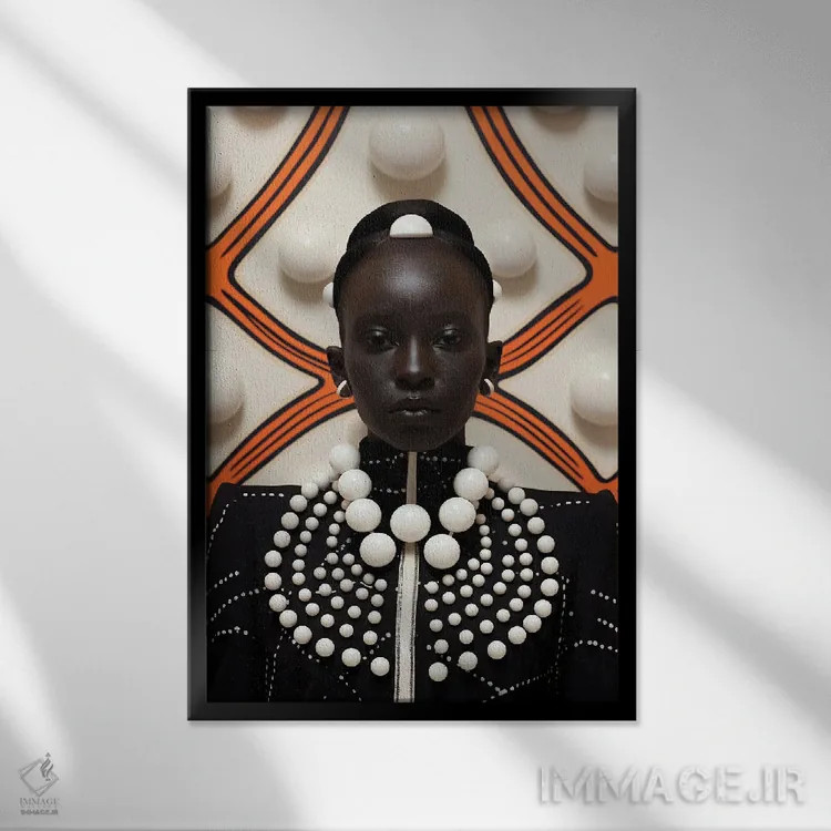 تابلو دکوراتیو مد سطح بالای آفریقایی ۳ اثر دیجیتال وایلد آرت - نمای قابدار مشکی