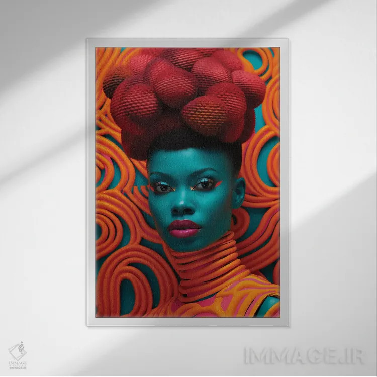تابلو دکوراتیو مد سطح بالای آفریقایی ۴ اثر دیجیتال وایلد آرت - نمای قابدار سفید