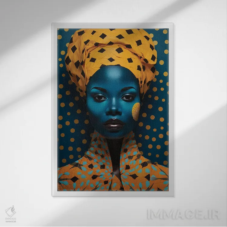 تابلو دکوراتیو مد سطح بالای آفریقایی ۵ اثر دیجیتال وایلد آرت - نمای قابدار سفید