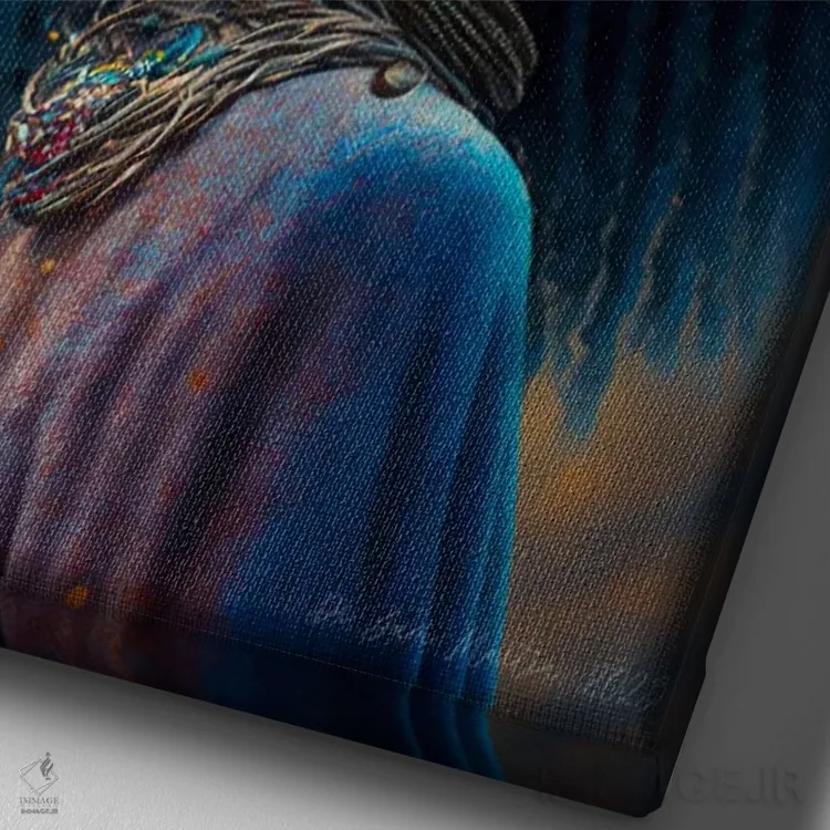 تابلو دکوراتیو دختر آفریقایی آینده گرا اثر دیجیتال وایلد آرت - نمای نزدیک بافت بوم