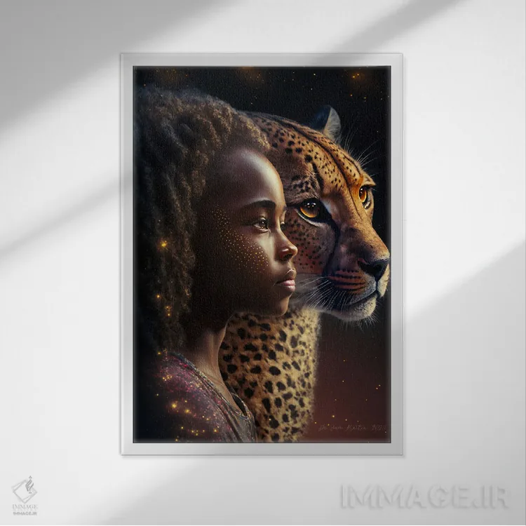تابلو دکوراتیو دختر آفریقایی آینده گرا اثر دیجیتال وایلد آرت - نمای قابدار سفید