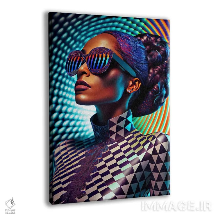 تابلو دکوراتیو مد پیکسلی آفریقایی آینده گرا ۳ اثر دیجیتال وایلد آرت - نمای پرسپکتیو محصول