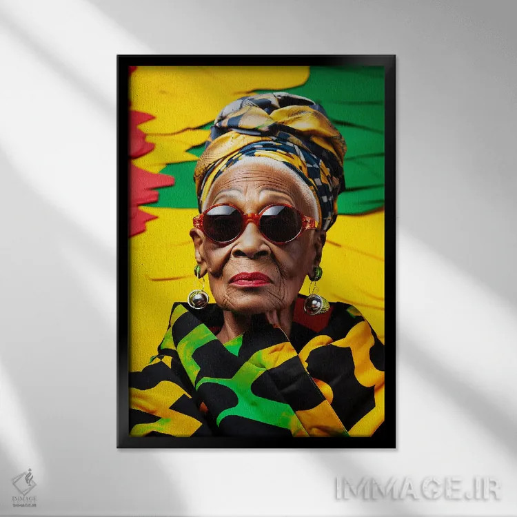 تابلو دکوراتیو ملکه آفریقایی-کارائیبی ۱ اثر دیجیتال وایلد آرت - نمای قابدار مشکی