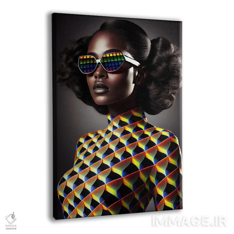 تابلو دکوراتیو مد پیکسلی آفریقایی آینده گرا ۲ اثر دیجیتال وایلد آرت - نمای پرسپکتیو محصول