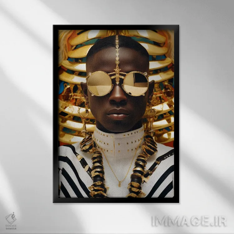 تابلو دکوراتیو مد آفریقایی حشره شناسانه ۴ اثر دیجیتال وایلد آرت - نمای قابدار مشکی