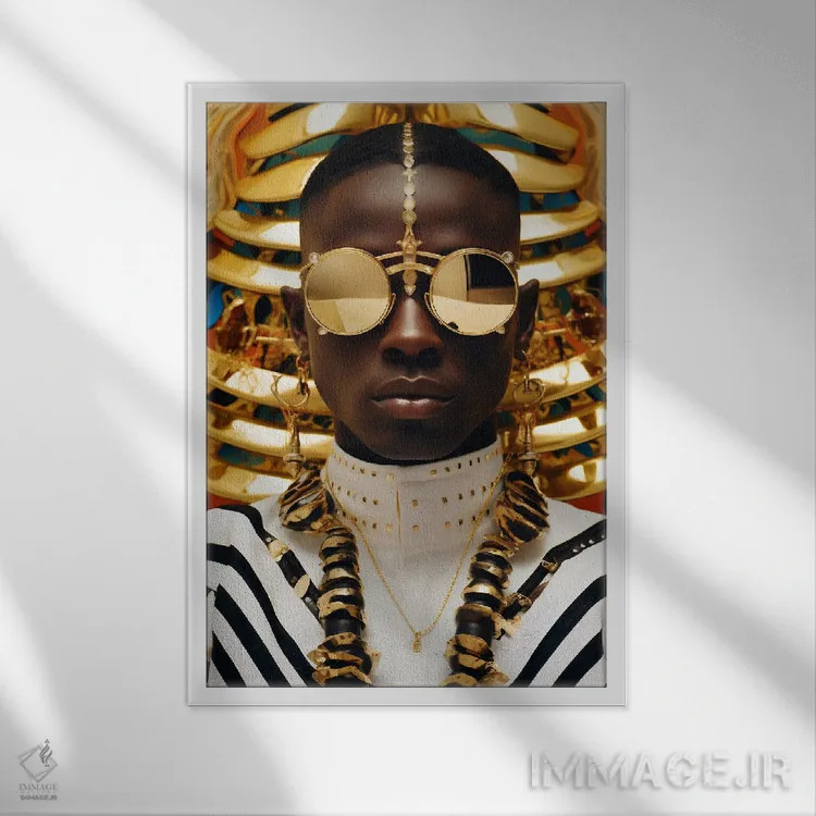 تابلو دکوراتیو مد آفریقایی حشره شناسانه ۴ اثر دیجیتال وایلد آرت - نمای قابدار سفید