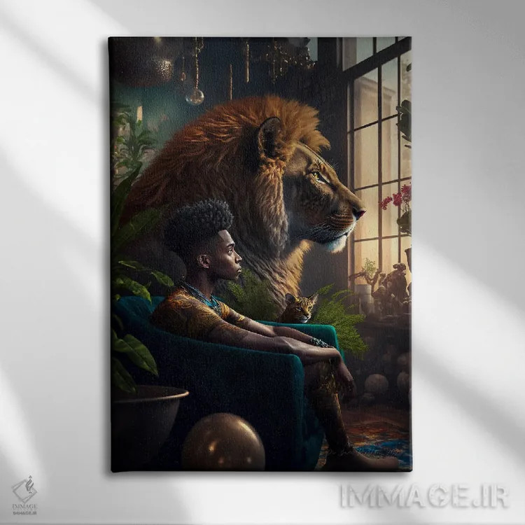 تابلو دکوراتیو مرد آفریقایی آینده گرا اثر دیجیتال وایلد آرت - نمای روبهرو روی دیوار