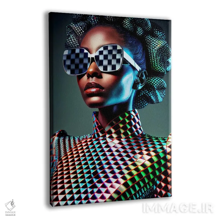 تابلو دکوراتیو مد پیکسلی آفریقایی آینده گرا ۱ اثر دیجیتال وایلد آرت - نمای پرسپکتیو محصول