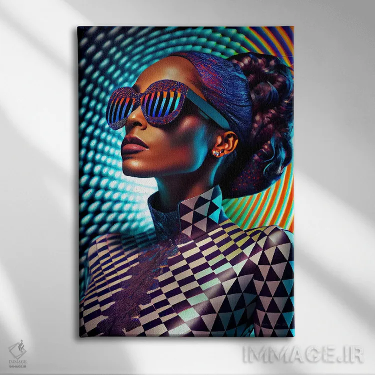 تابلو دکوراتیو مد پیکسلی آفریقایی آینده گرا ۳ اثر دیجیتال وایلد آرت - نمای روبهرو روی دیوار