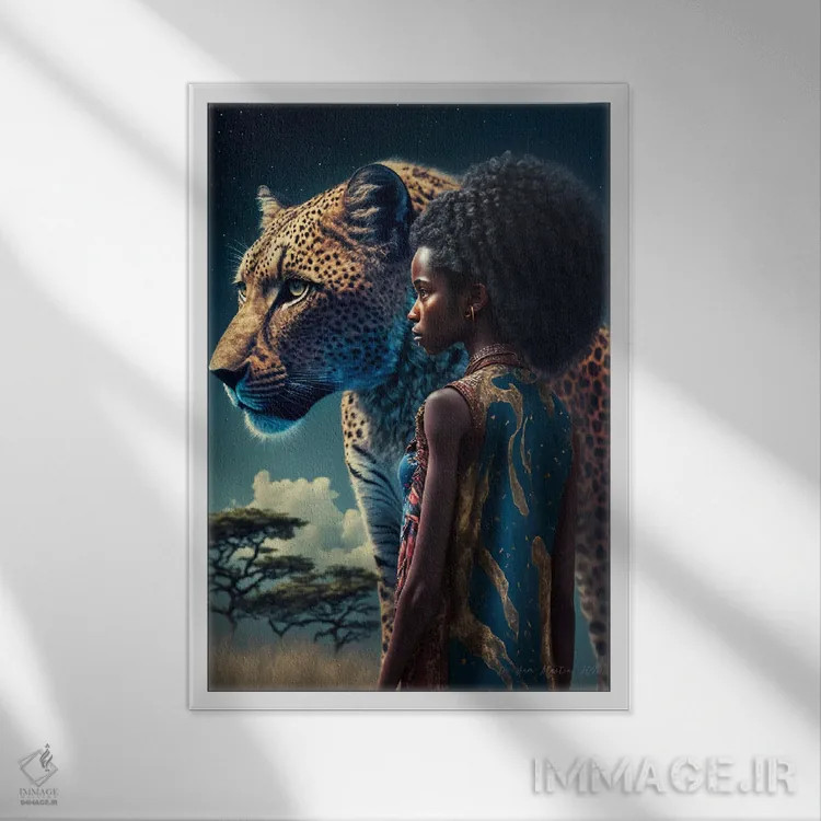تابلو دکوراتیو دختر آفریقایی آینده گرا اثر دیجیتال وایلد آرت - نمای قابدار سفید